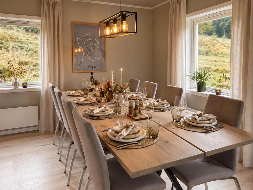 Dining area with a wooden table and chairs
